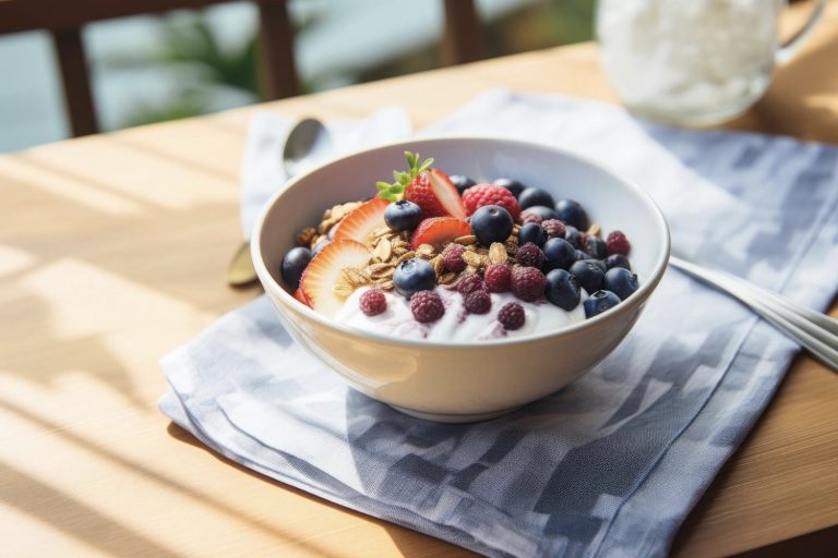Bol de fruits et flocons d'avoine - alimentation équilibrée riche en fibres