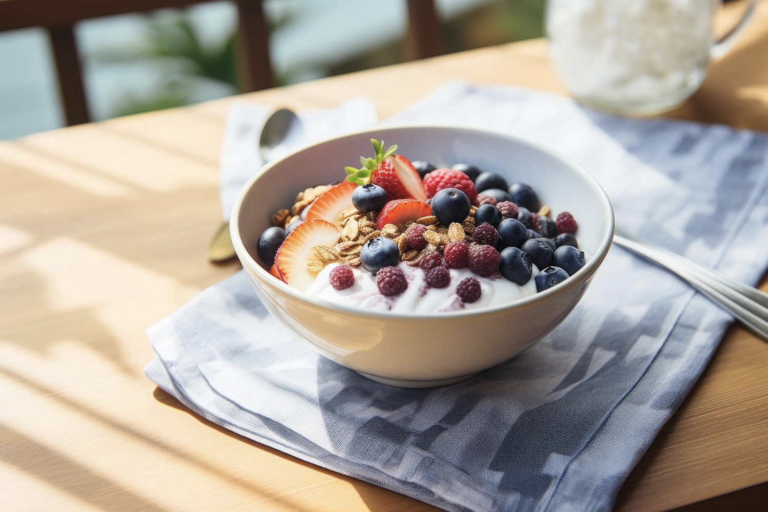 Bol de fruits et flocons d'avoine - alimentation équilibrée riche en fibres